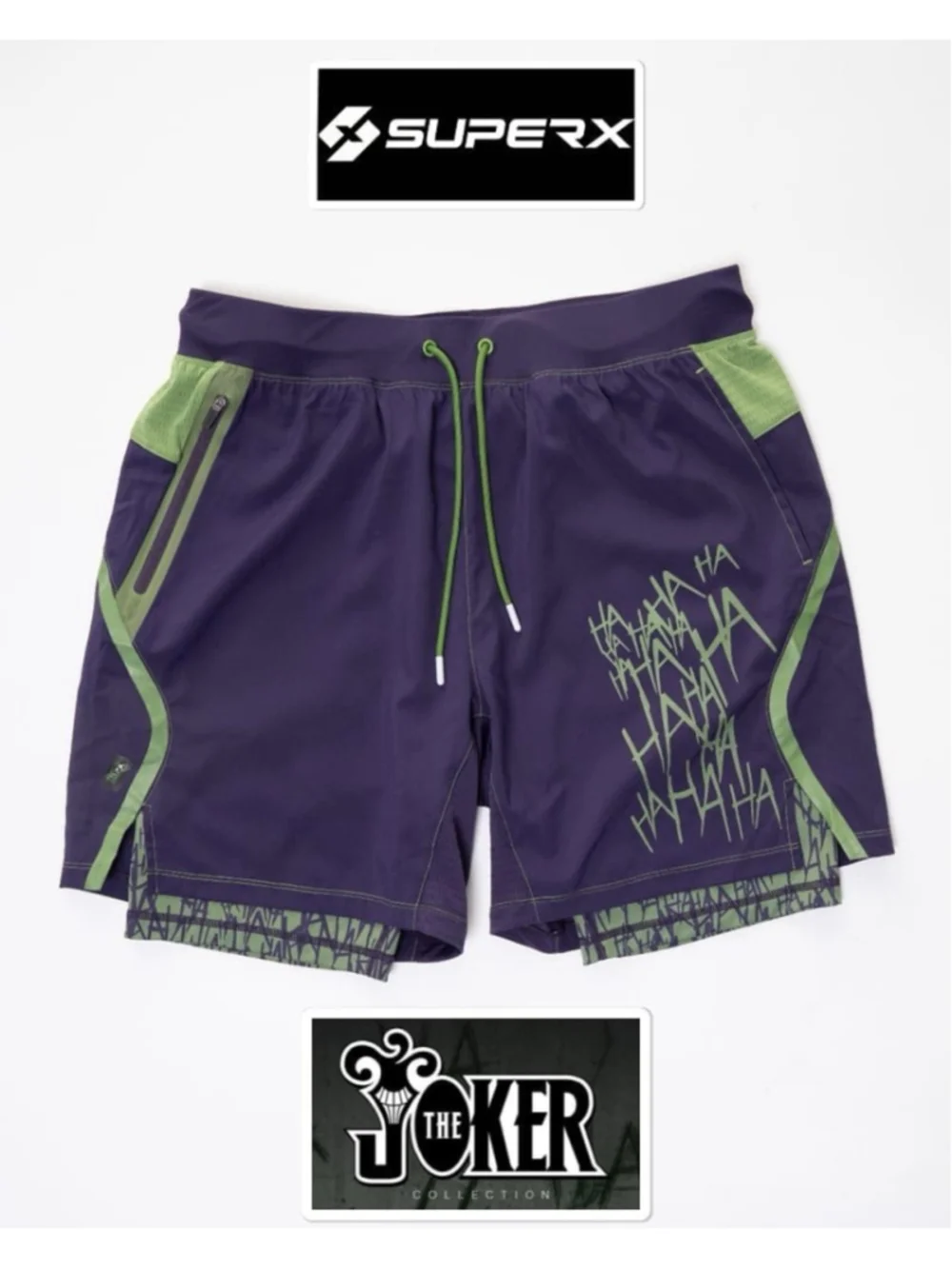 DC Comics Joker SuperX Performance Shorts Lined Purple Green XL NWT Gym